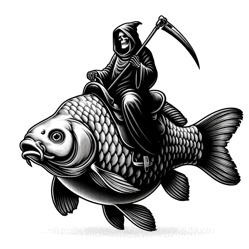 Zammekumme Craftbier - Sattler & Fisch Zammekumme Craftbier - Label-Motiv Sensemann auf Fisch