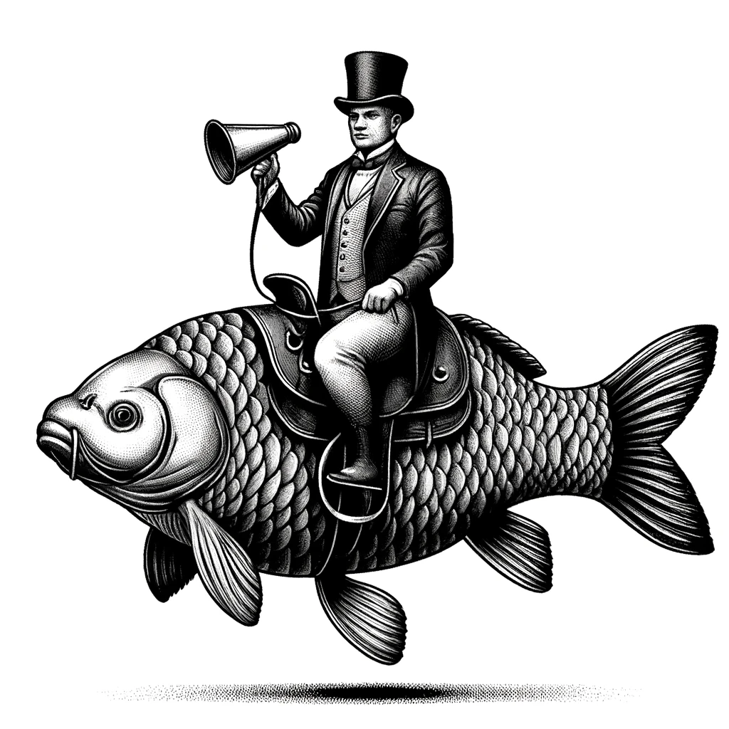 Zammekumme Craftbier - Label-Motiv Mann mit Zylinder auf Fisch